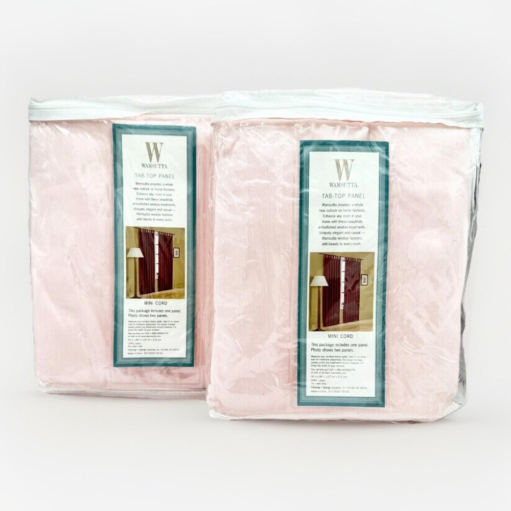 Wamsutta Pink Corduroy Tab Top Curtain Panels 50x84 100% Cotton Set 2 Nursery